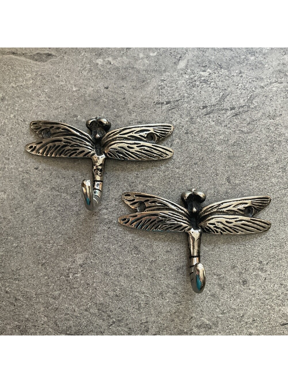 2 Silver Metal Dragonfly Wall Hooks Mounted Hangers Coat Towel Unused S2